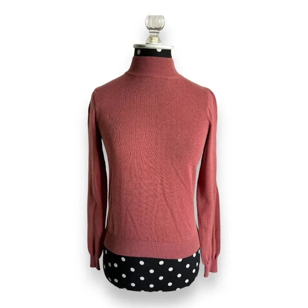 5/$35 Forever 21 Womens Sweater Sz S Dusty Rose Pink Mock Neck Long Sleeve Solid
